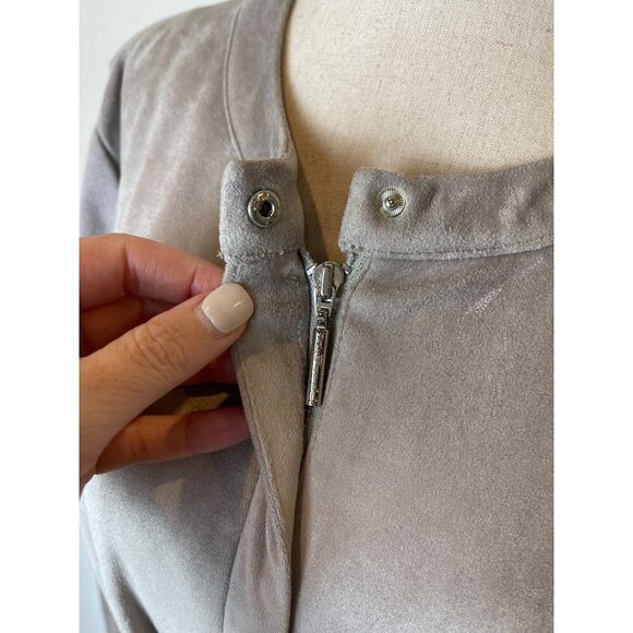 H By Halston Gray Faux Suede Knit Sleeves Tie Waist Trench Coat Jacket Size 8 - Picture 8 of 12